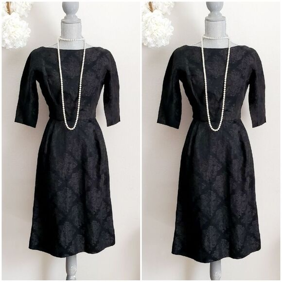 Vintage Handmade Boat Neck Black Dress from the 1950s - Small Size (Vintage) - Picture 2 of 8